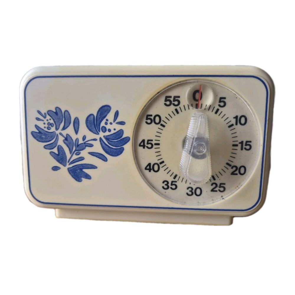 Sunbeam PFALTZGRAFF Yorktowne Kitchen Timer Blue & White 60 Minute USA Works VTG